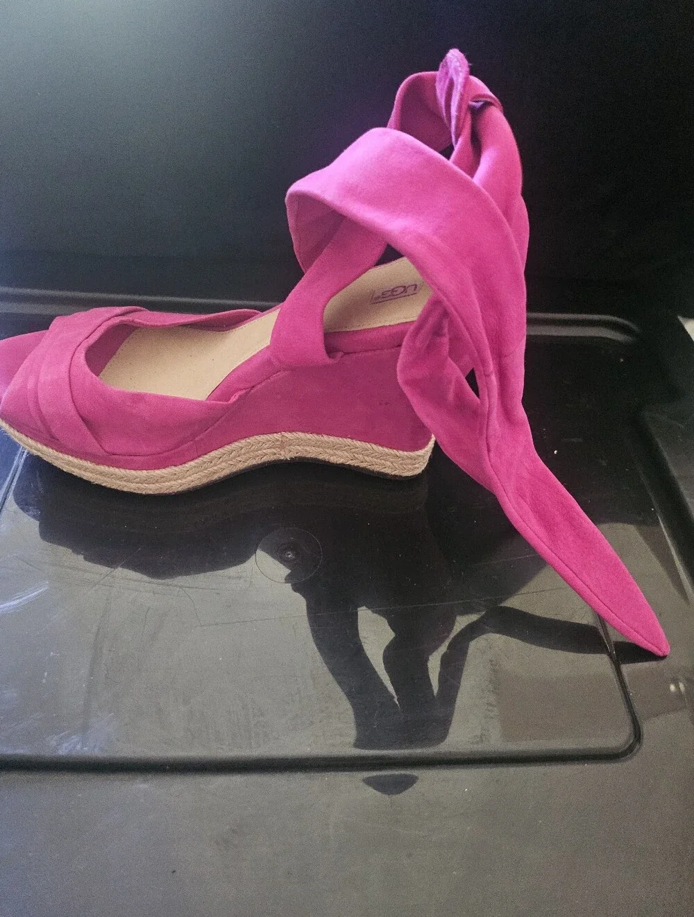 Ugg Pink Espadrille Wedge Sandals with Ankle Tie Size 8